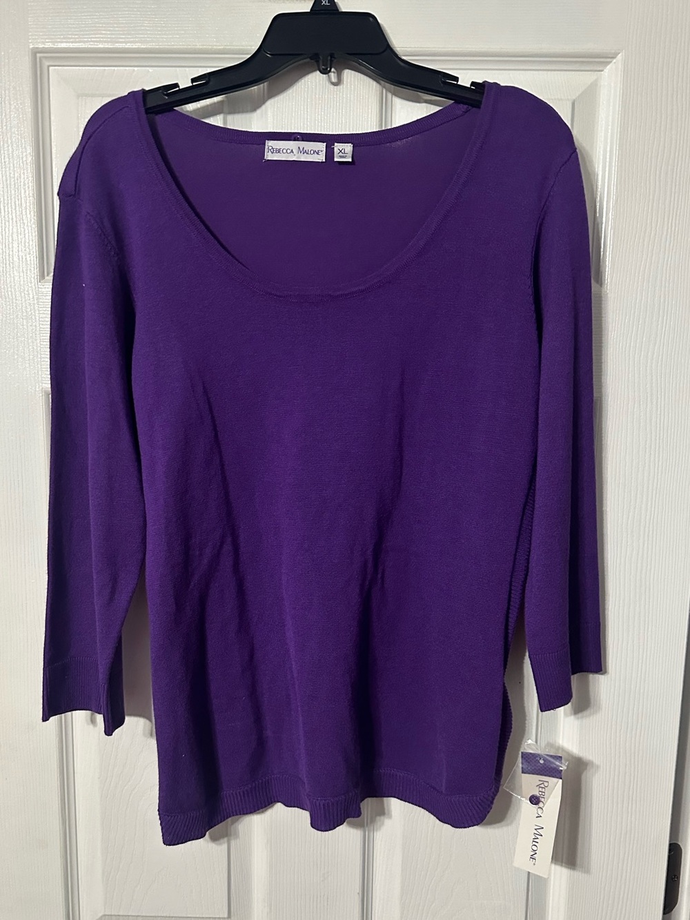 NWT Rebecca Malone Scoop Neck 3/4 Sleeve Lightweight Sweater